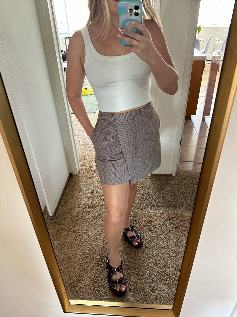 a new day Brown Black Cream Checkered mini Skirt 6